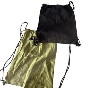 SANSA 2 Pack Drawstring Backpacks Cotton Olive Green Black Floral Embroidered